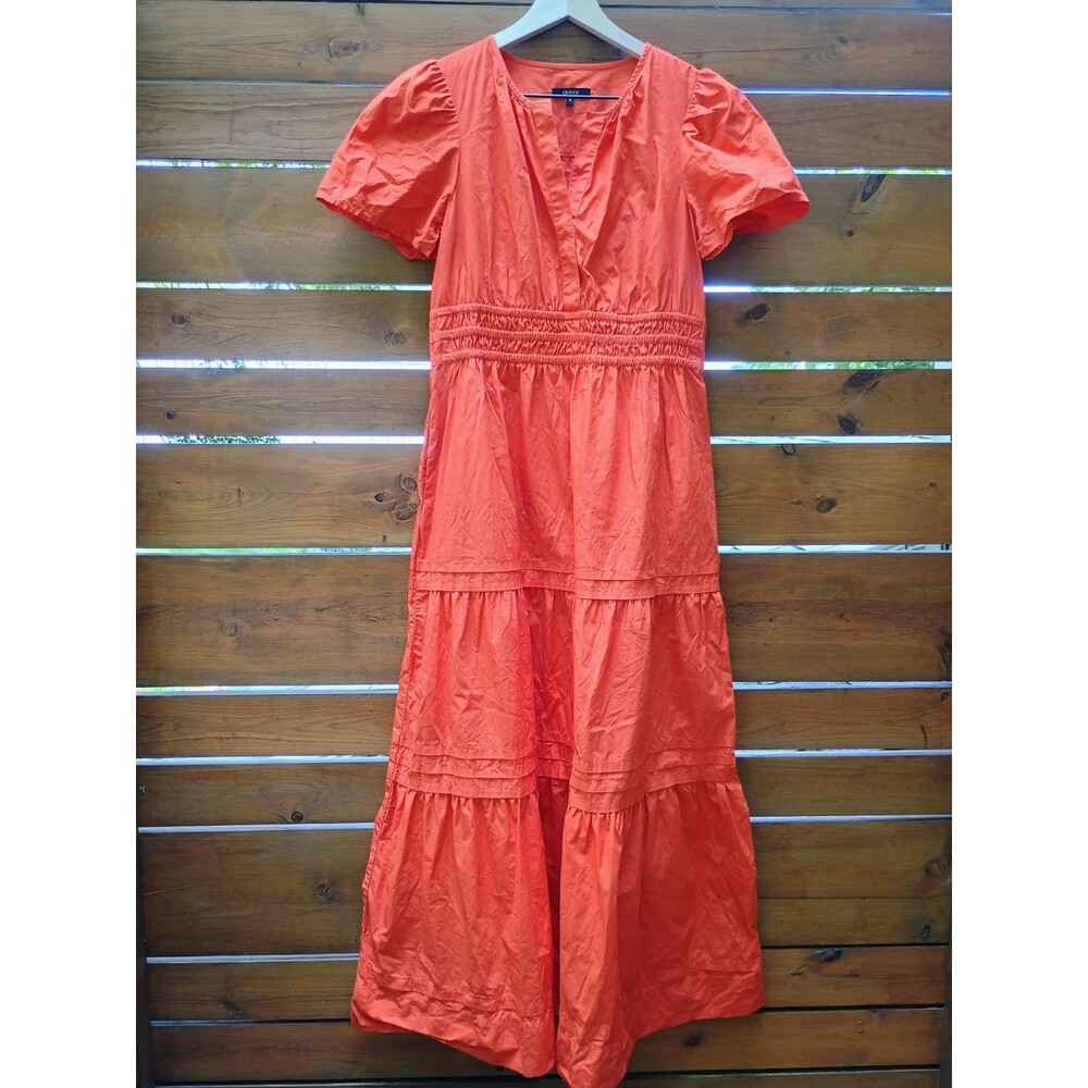 Quince 100% Organic Cotton Poplin Tiered Maxi Dress Orange Sz Small